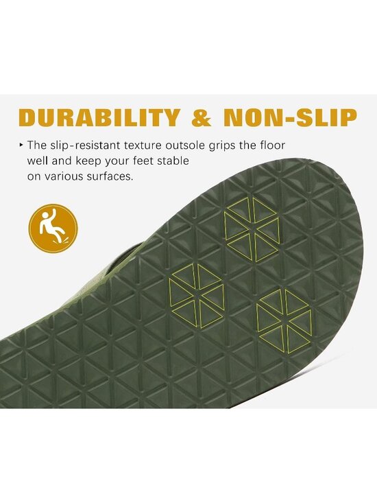 Men Army Green Yoga Mat Leather Flip Flops Slip On Indoor Outdoor Sandal Slipper main image 4